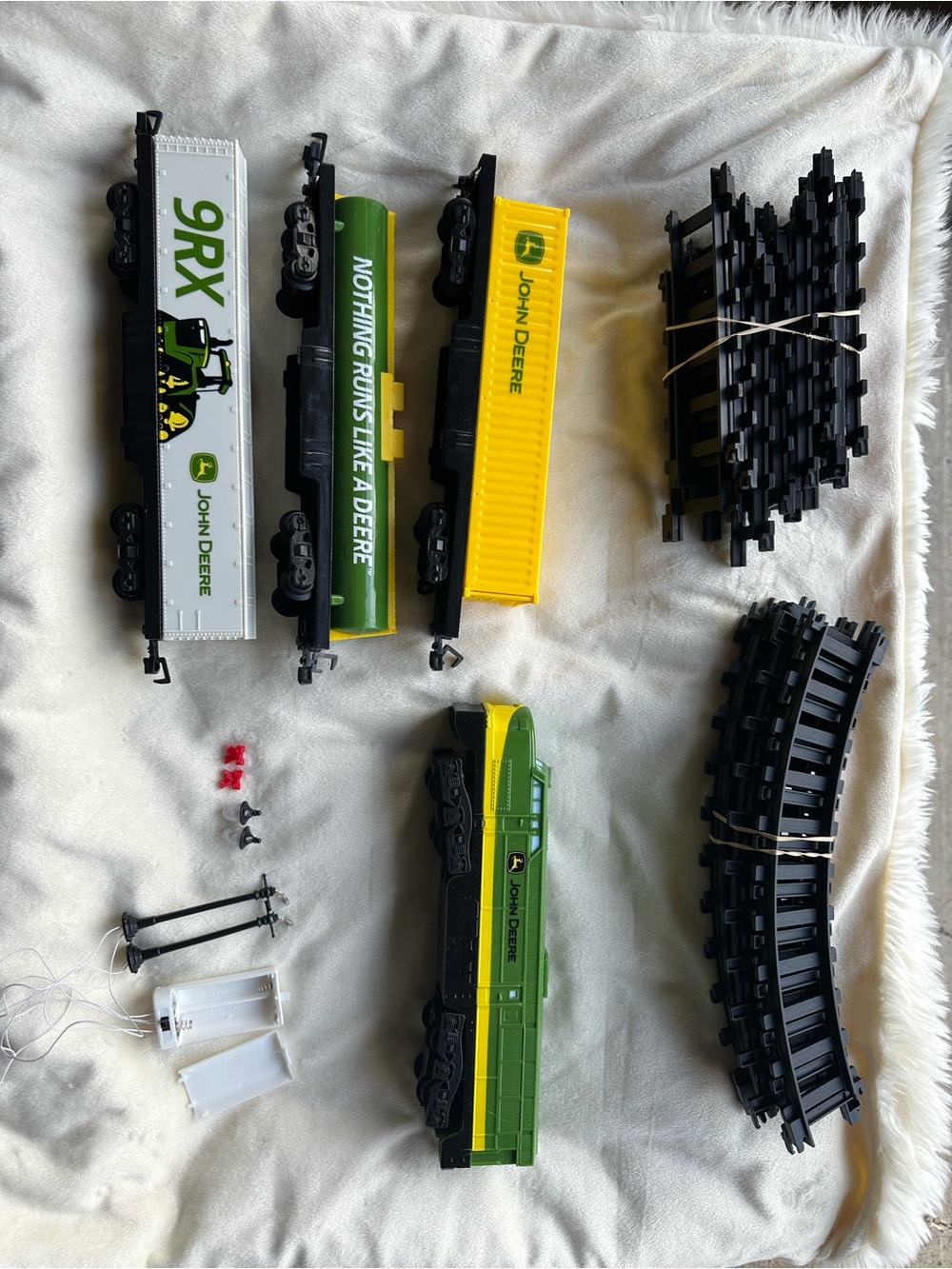 John Deere Green & Yellow Toy Train Set with Black Track Pieces